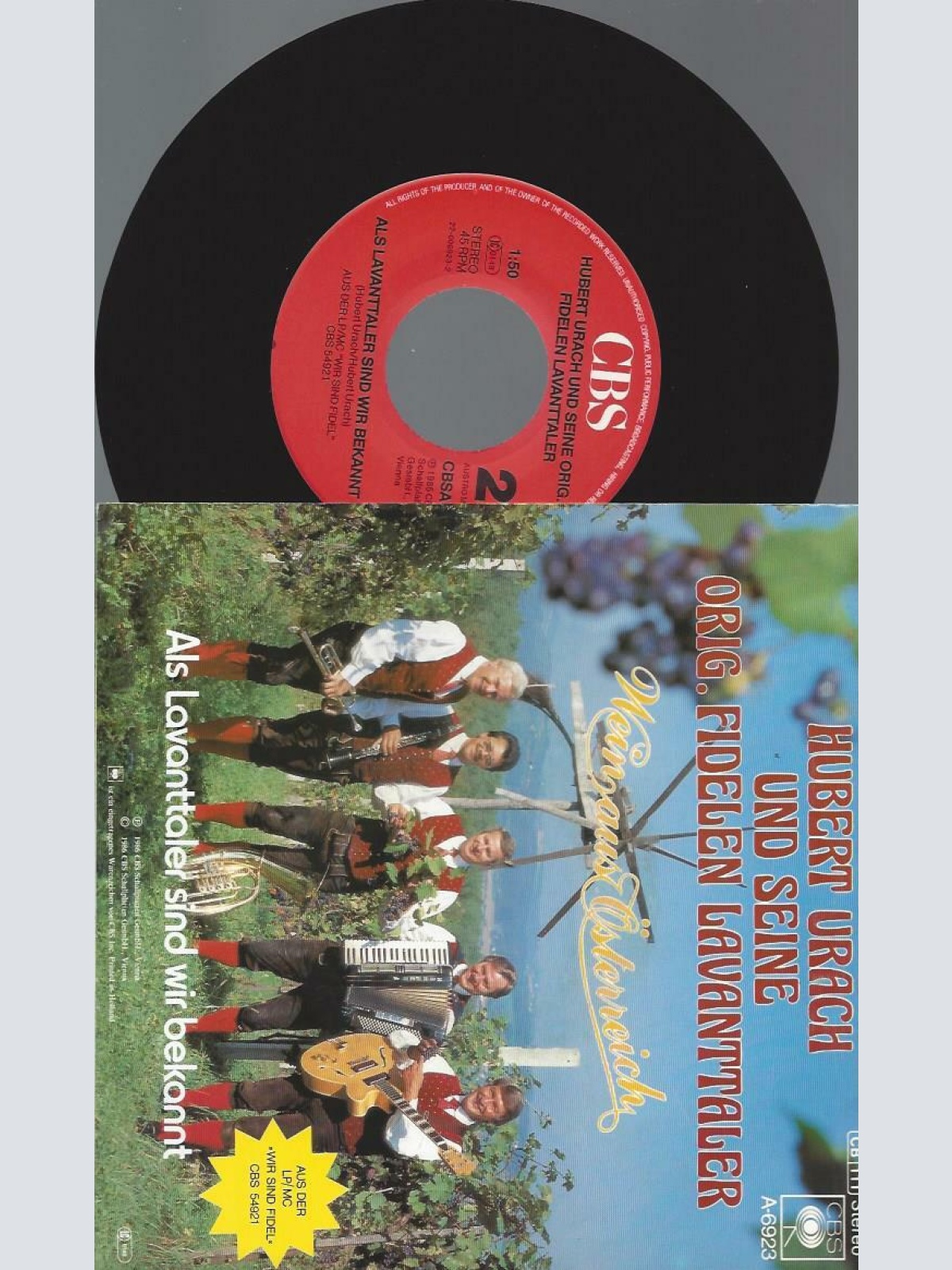 7" Hubert Urach Und Seine Orig. Fidelen Lavanttaler  – Wein Aus Österre    // NM