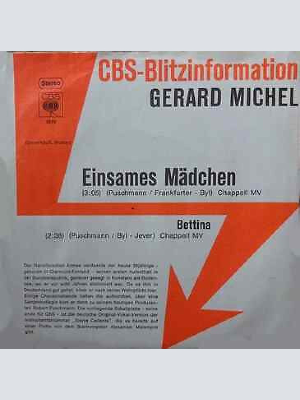 7", Single, Promo Gerard Michel - Einsames Mädchen