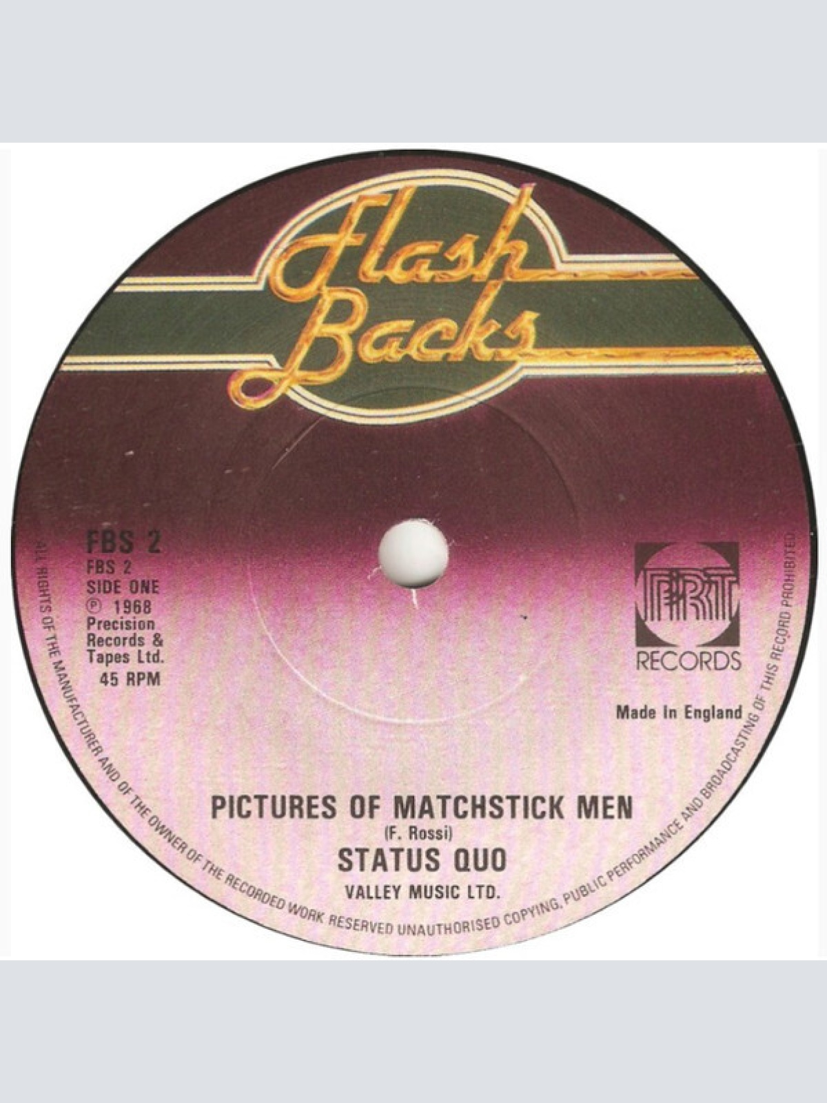 7", RE Status Quo - Pictures Of Matchstick Men / Down The Dustpipe