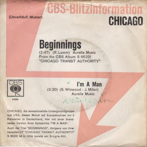 7", Single, Promo Chicago (2) - Beginnings / I'm A Man