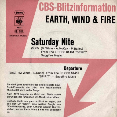 7", Promo Earth, Wind & Fire - Saturday Nite