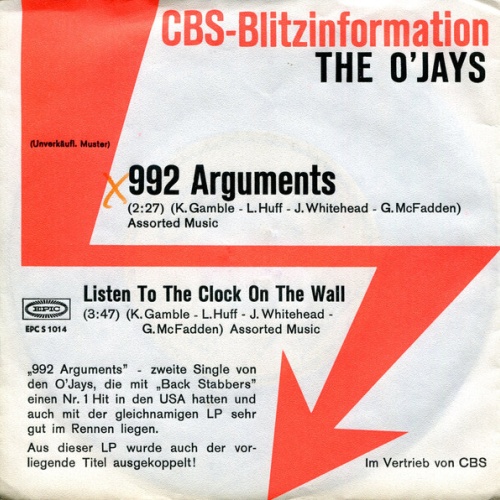 7", Single, Promo The O'Jays - 992 Arguments