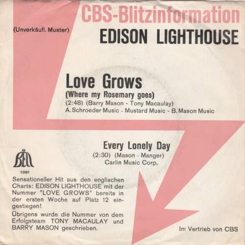 7", Single, Promo Edison Lighthouse - Love Grows (Where My Rosemary Goes)