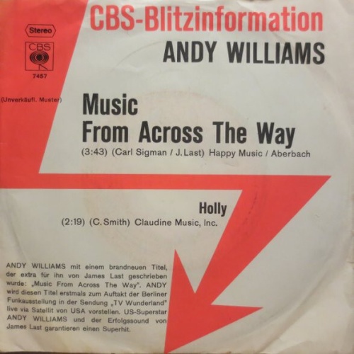 7", Single, Promo Andy Williams - Music From Across The Way