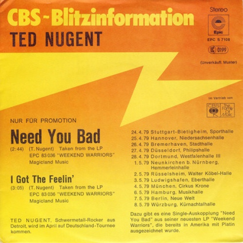7", Single, Promo Ted Nugent - Need You Bad