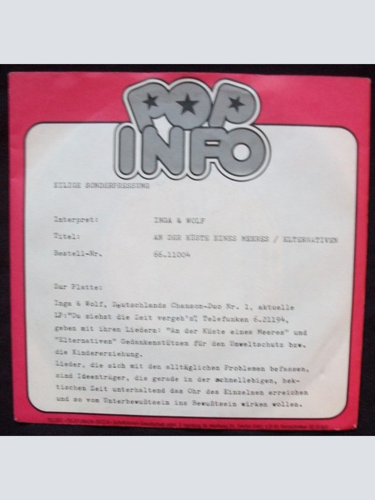 7", Single, Promo Inga & Wolf - An Der Küste Eines Meeres / Elternativen