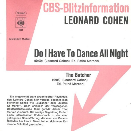 7", Single, Promo Leonard Cohen - Do I Have To Dance All Night / The Butcher