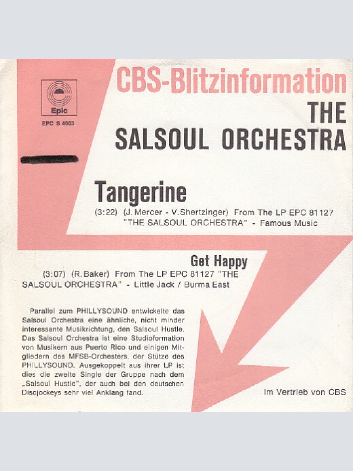 7", Single, Promo The Salsoul Orchestra - Tangerine