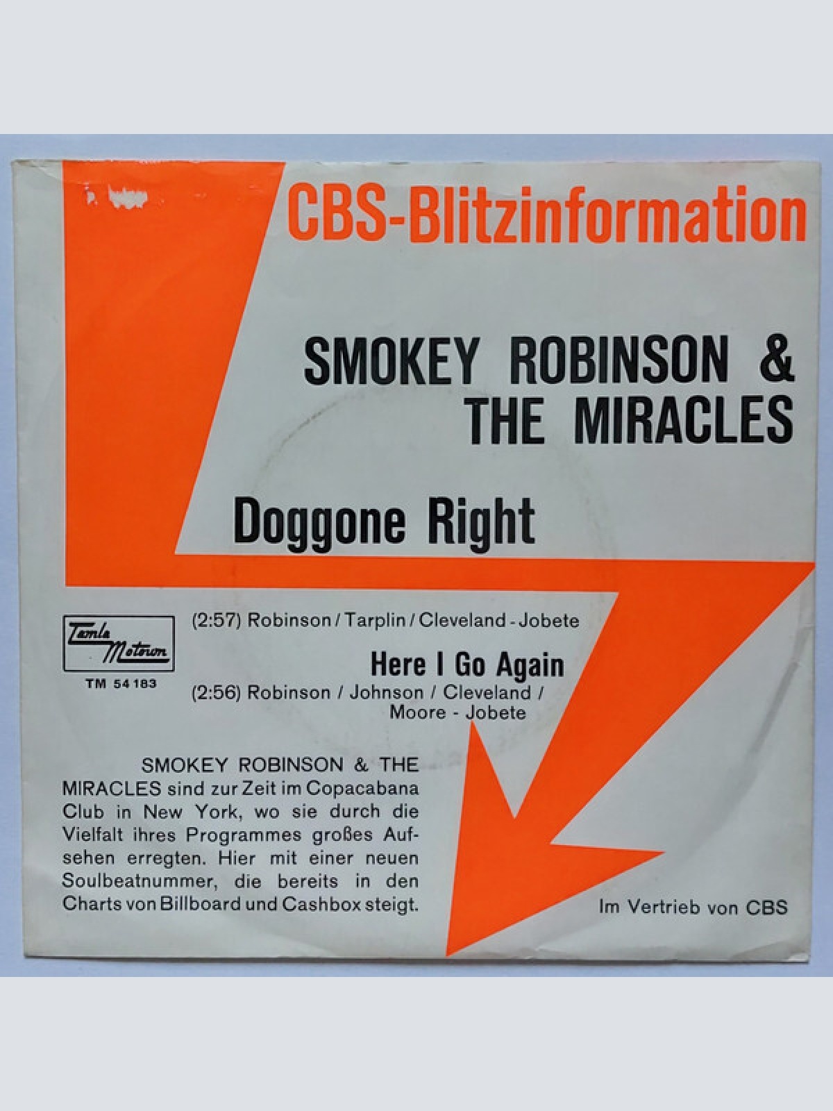 7", Single, Mono The Miracles - Doggone Right / Here I Go Again