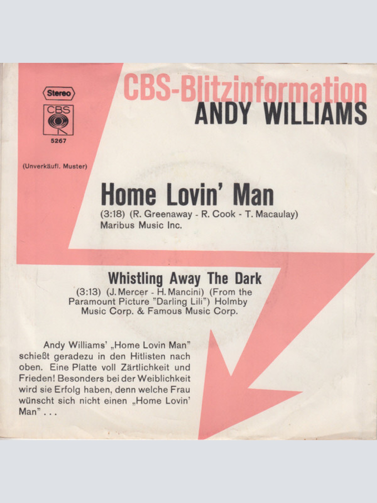 7", Single, Promo Andy Williams - Home Lovin' Man