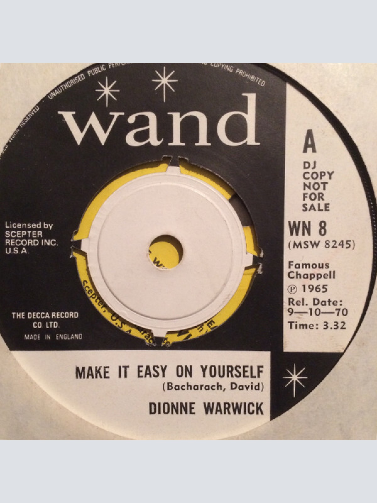 7", Single, Promo Dionne Warwick - Make It Easy On Yourself / Knowing When To...