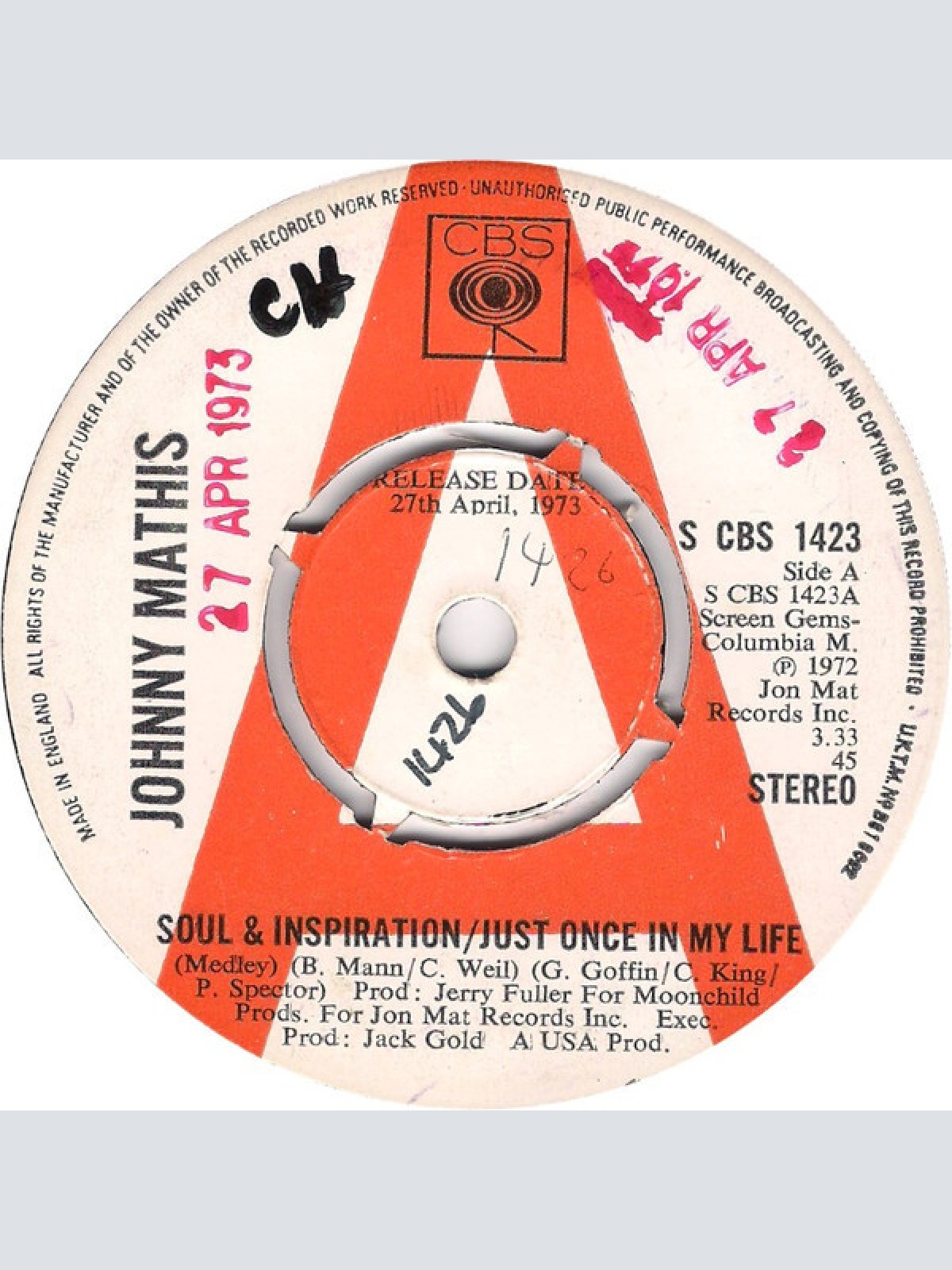 7", Single, Promo Johnny Mathis - Soul And Inspiration / Just Once In My Life...