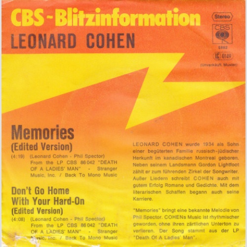 7", Single, Promo Leonard Cohen - Memories