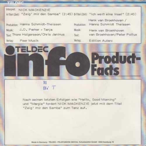 7", Single, Promo Nick MacKenzie - Zeig' Mir Den Samba