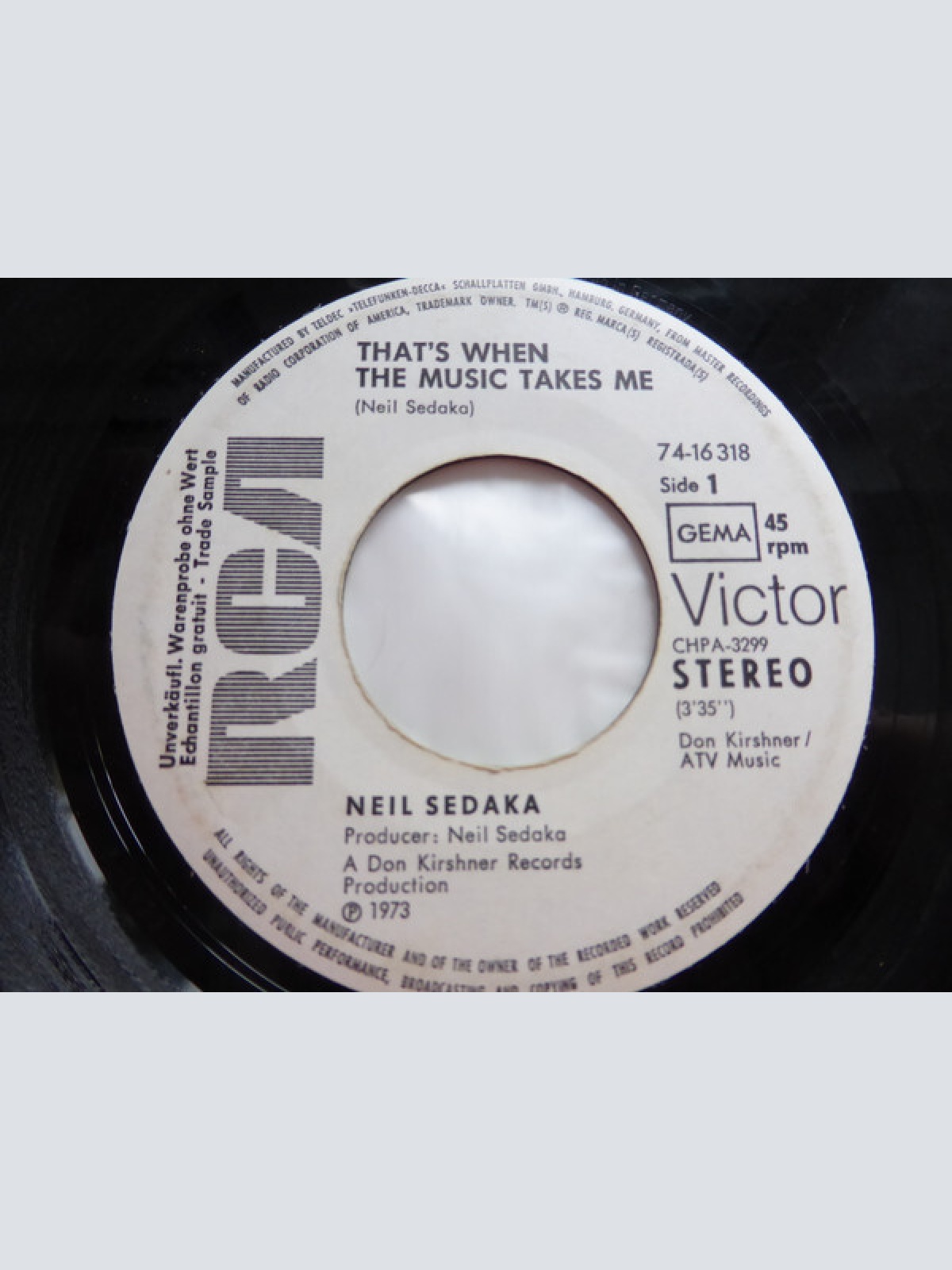 7", Single, Promo Neil Sedaka - That's When The Music Takes Me