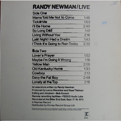 LP, Album Randy Newman - Live