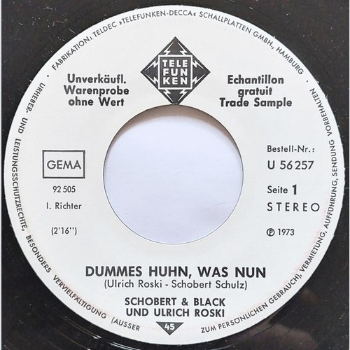 7", Single, Promo Schobert & Black Und Ulrich Roski - Dummes Huhn, Was Nun?