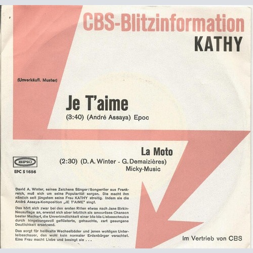 7", Single, Promo Kathy (2) - Je T'aime