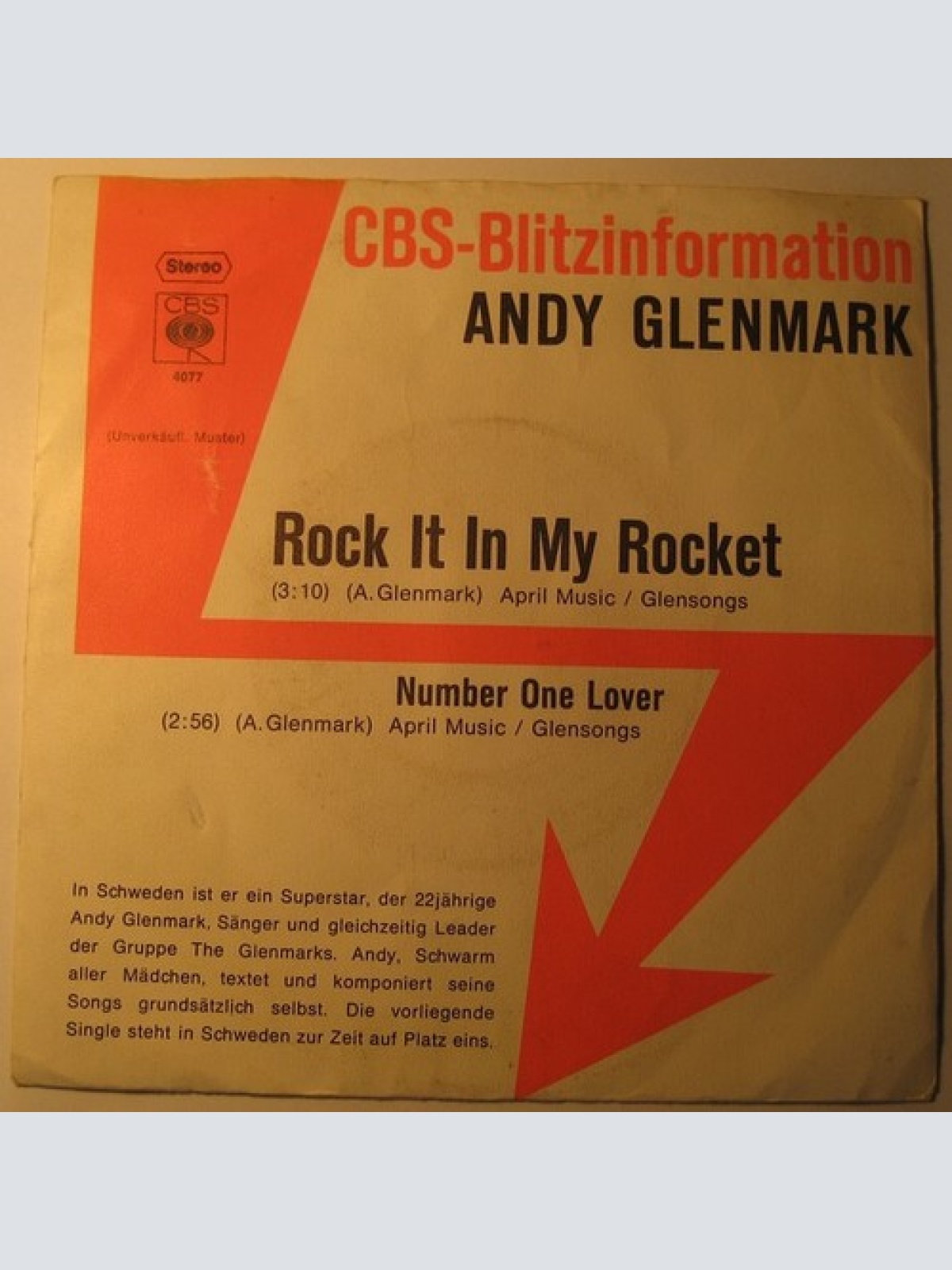 7", Single, Promo Andy Glenmark* - Rock It In My Rocket