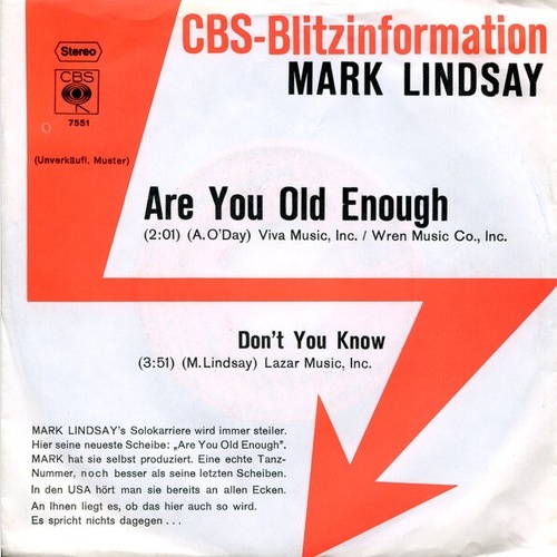 7", Single, Promo Mark Lindsay - Are You Old Enough