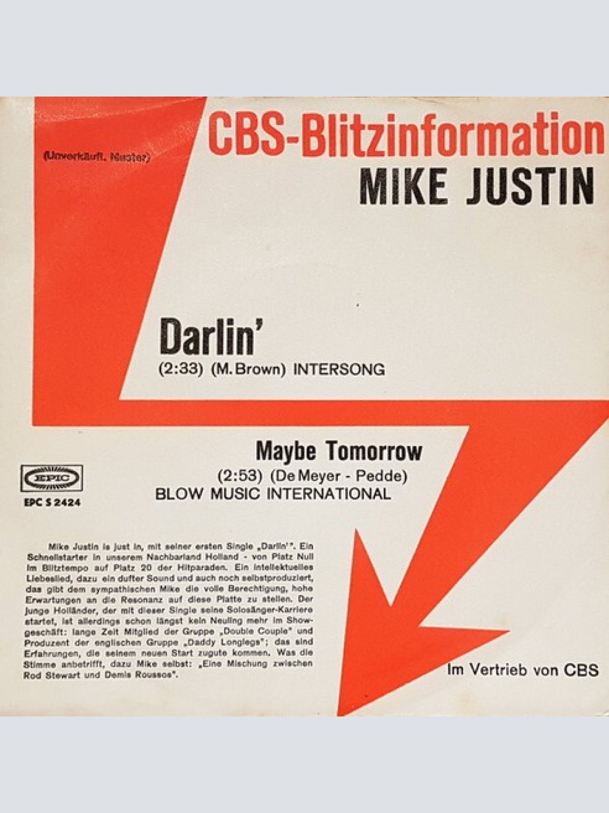 7", Single, Promo Mike Justin - Darlin'