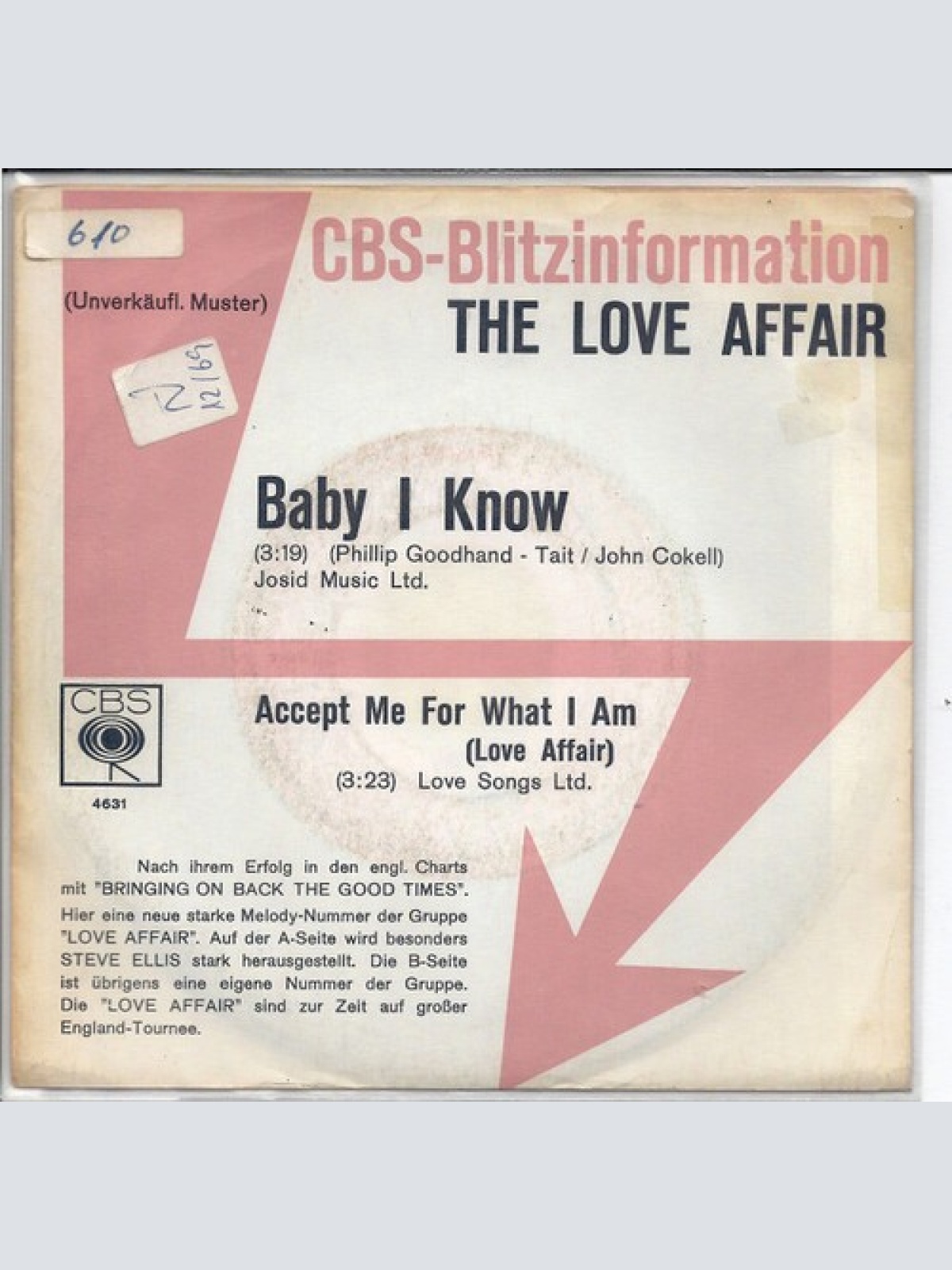 7", Promo The Love Affair - Baby I Know