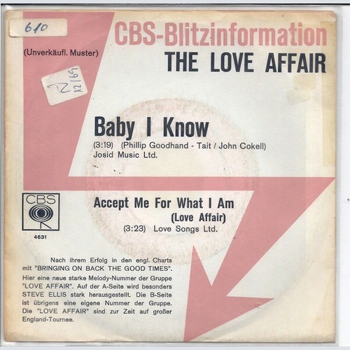 7", Promo The Love Affair - Baby I Know