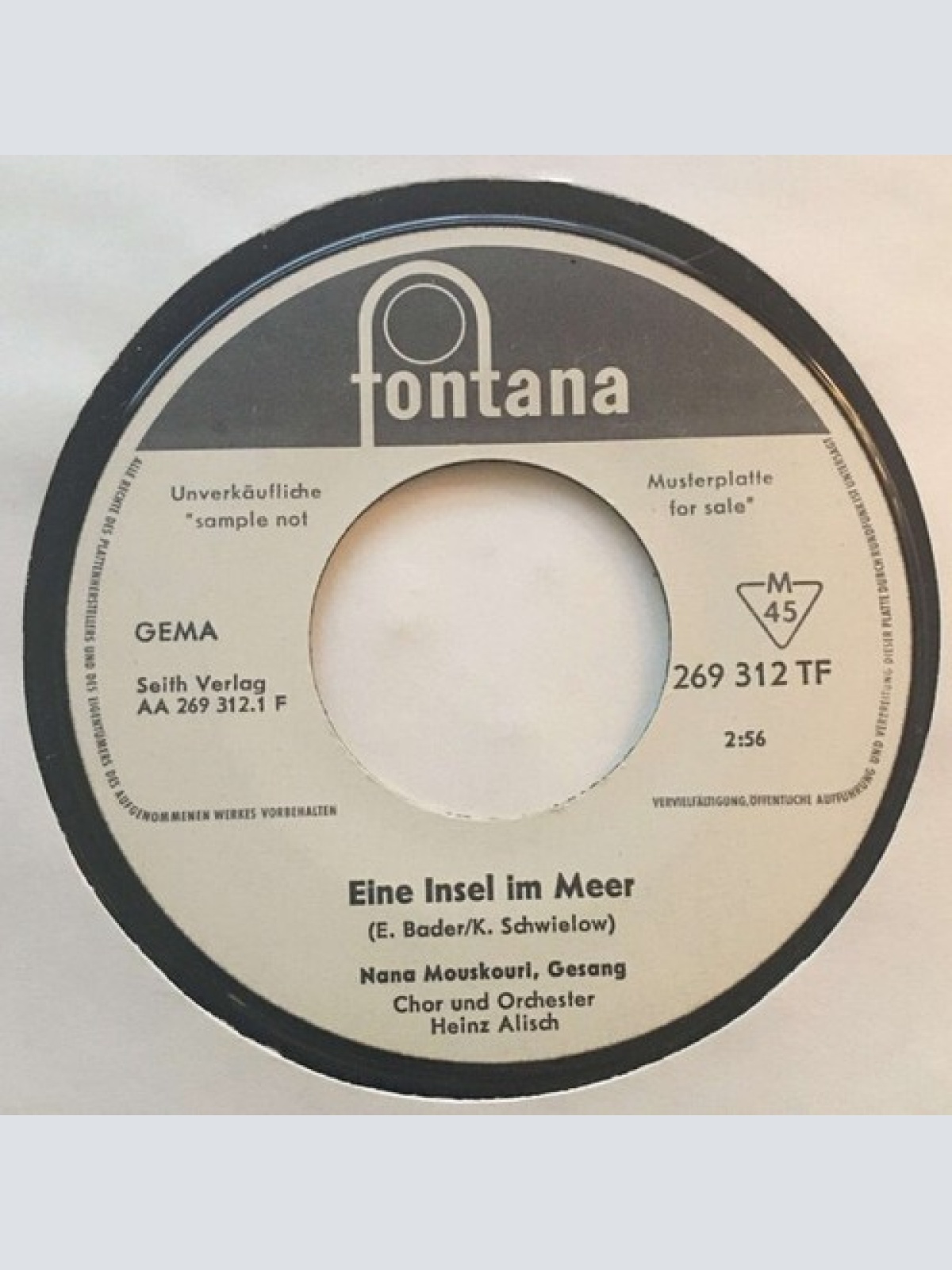 7", Single, Mono, Promo Nana Mouskouri - Eine Insel Im Meer