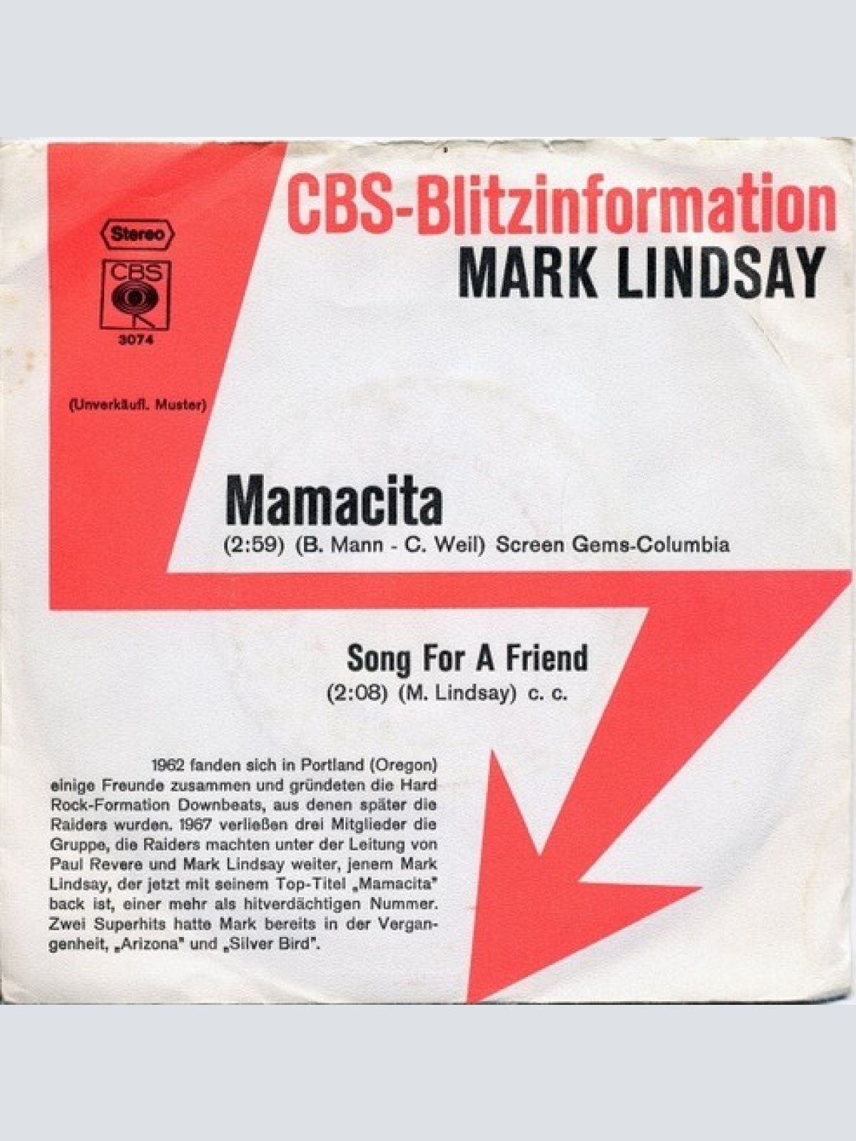 7", Promo Mark Lindsay - Mamacita