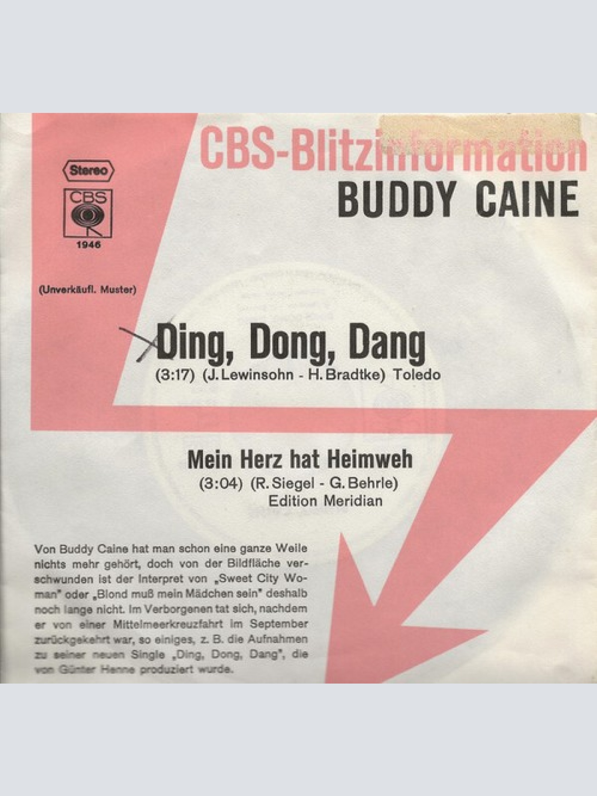 7", Single, Promo Buddy Caine - Ding, Dong, Dang