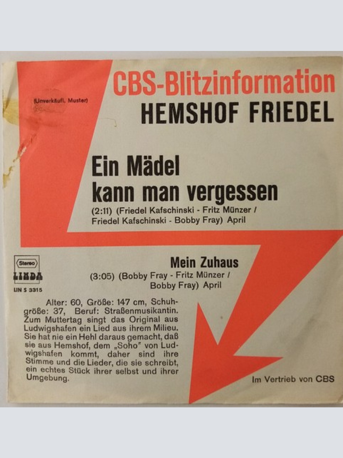 7", Single, Promo Hemshof Friedel - Ein Mädel Kann Man Vergessen