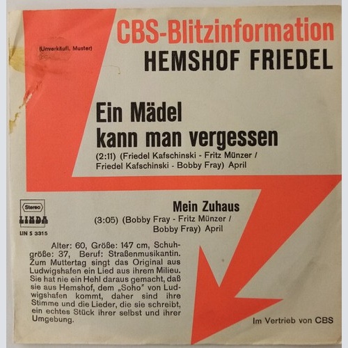 7", Single, Promo Hemshof Friedel - Ein Mädel Kann Man Vergessen