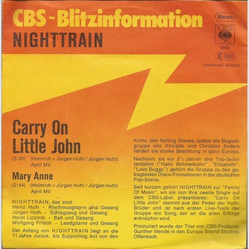 7", Single, Promo Nighttrain (2) - Carry On Little John