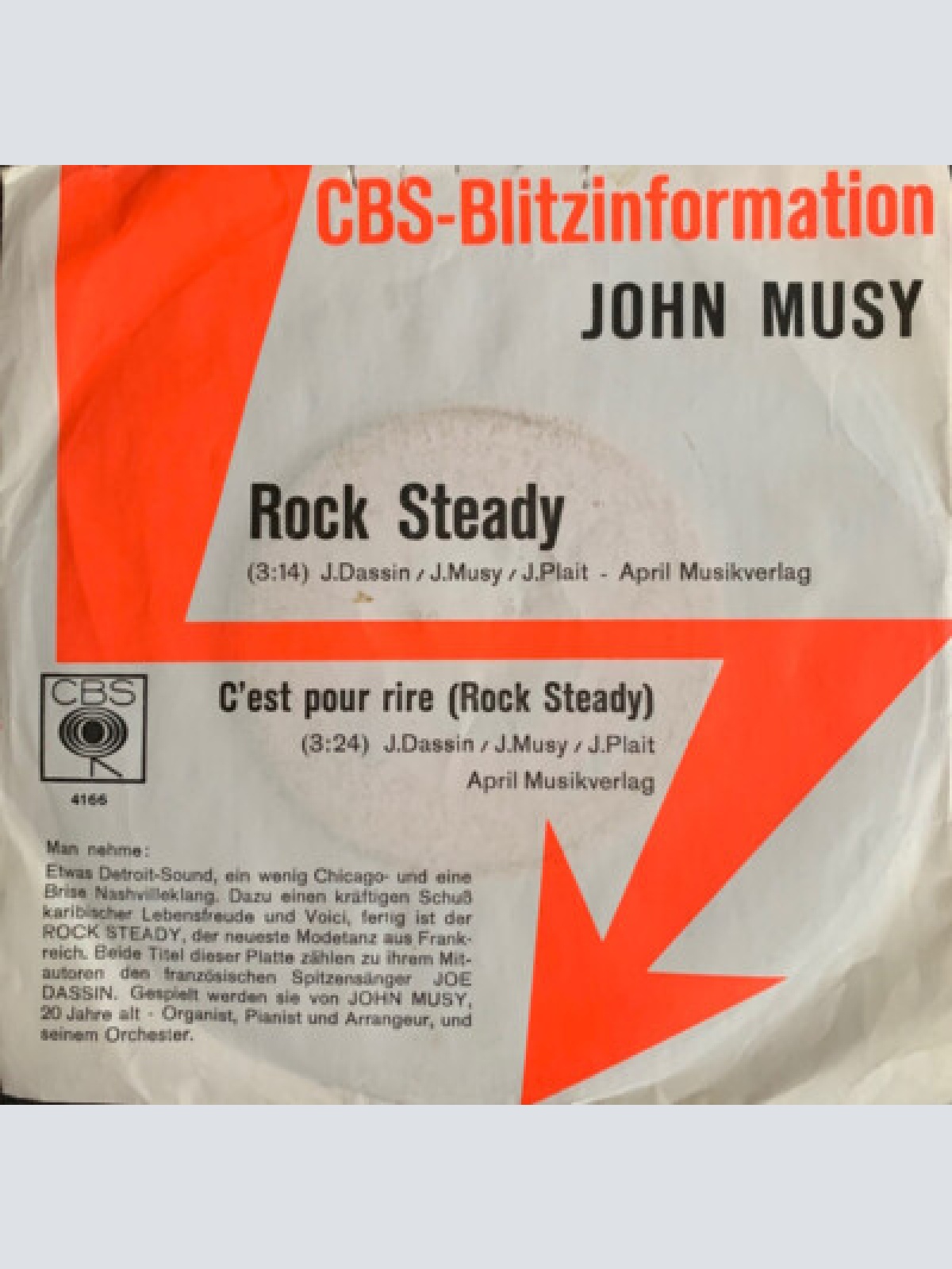 7", Promo John Musy* - Rock Steady