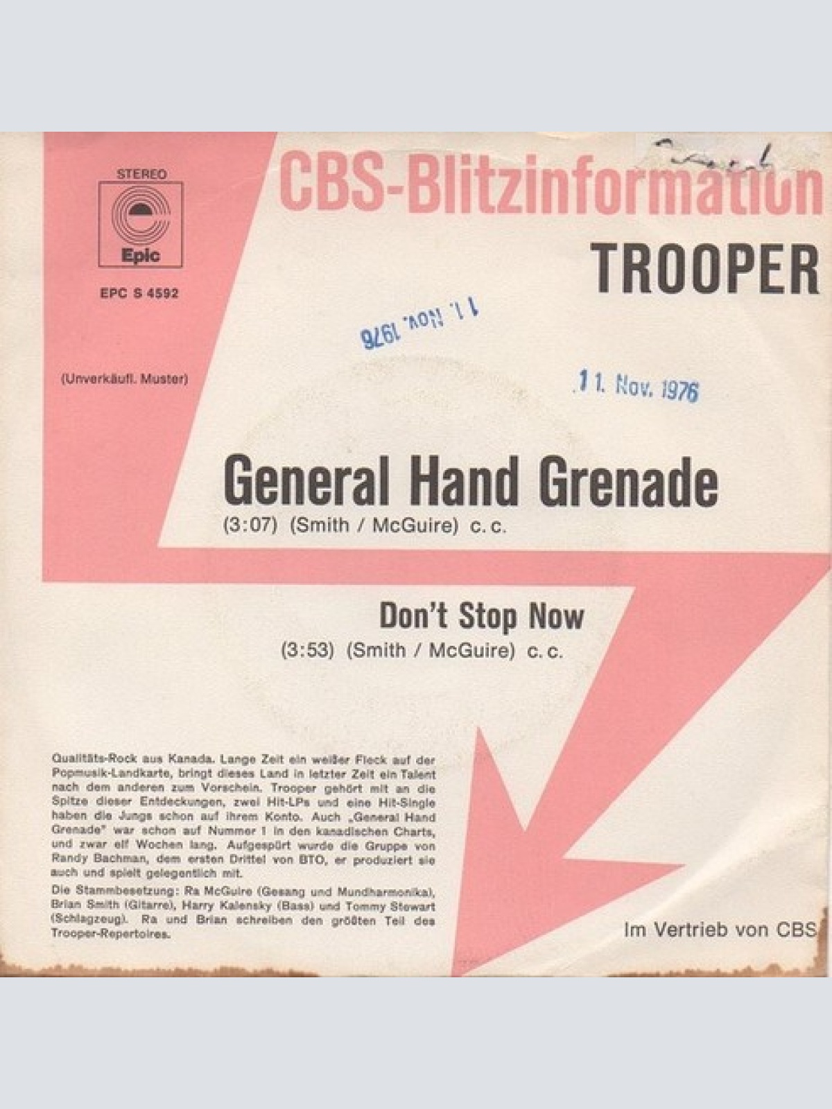 7", Single, Promo Trooper (4) - General Hand Grenade / Don't Stop Now