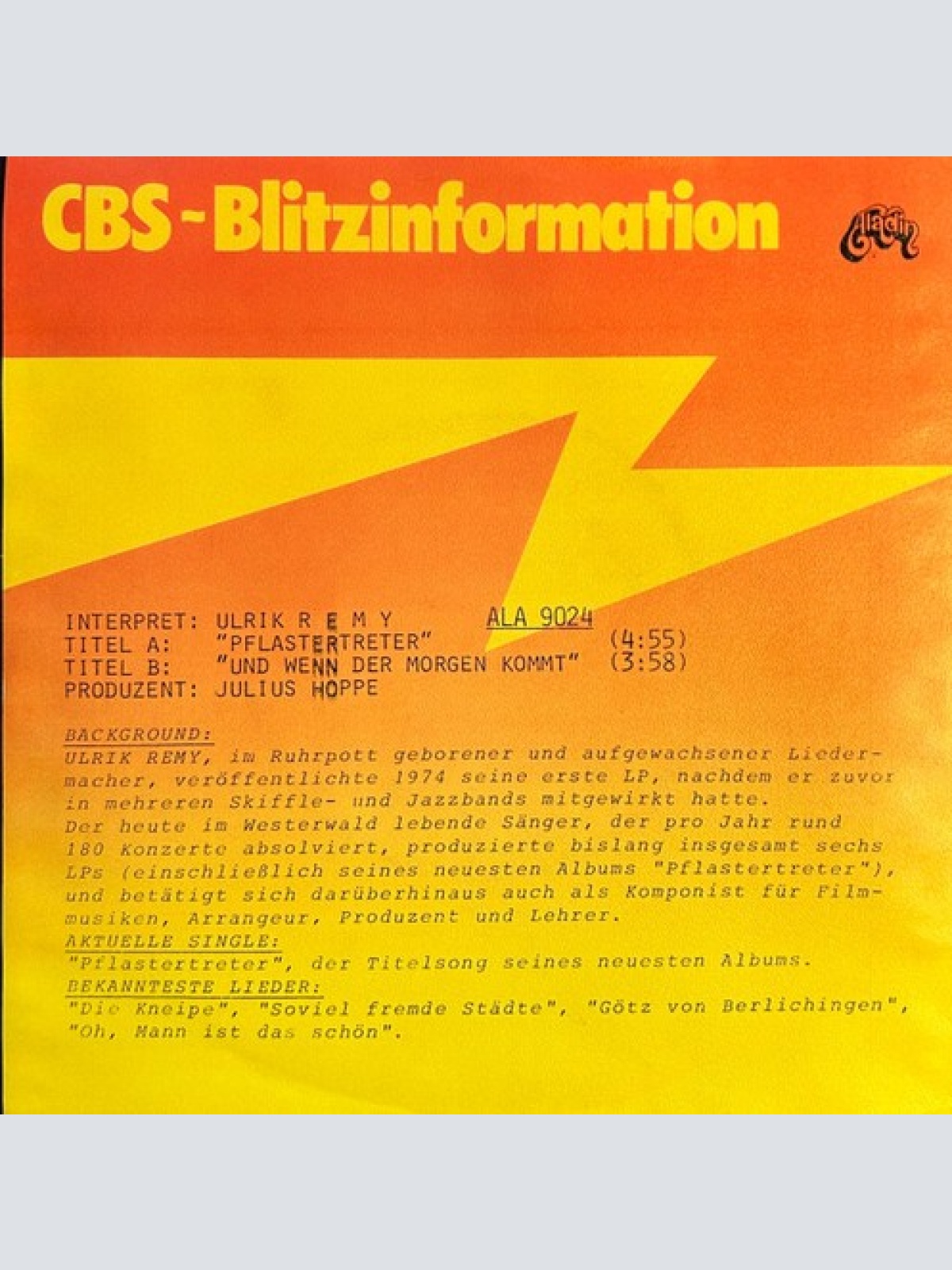 7", Single, Promo Ulrik Remy - Pflastertreter
