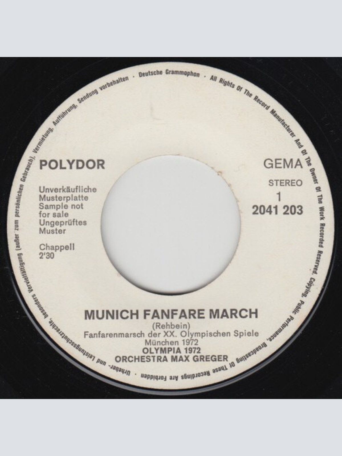 7", Single, Promo Orchestra Max Greger* - Munich Fanfare March / Sapporo March