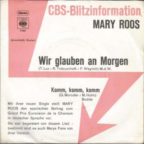 7", Single, Promo Mary Roos - Wir Glauben An Morgen