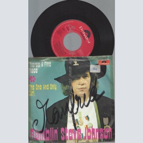 7"RAMBLIN STEVE JOHNSON--THERES A FINE PLACE--COVER BAD--VINYL VG