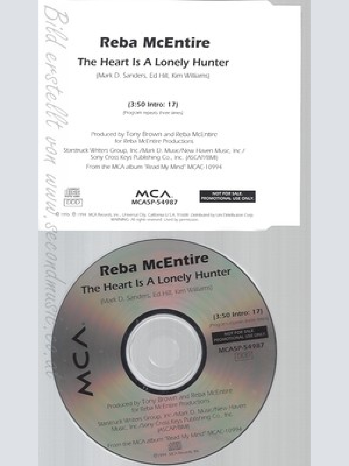 CD--REBA MCENTIRE--THE HEART IS A LONELY HUNTER--PROMO