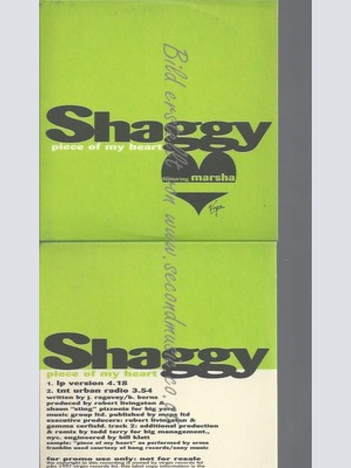 CD--PROMO--SHAGGY--PIECE OF MY HEART--2 TRACKS