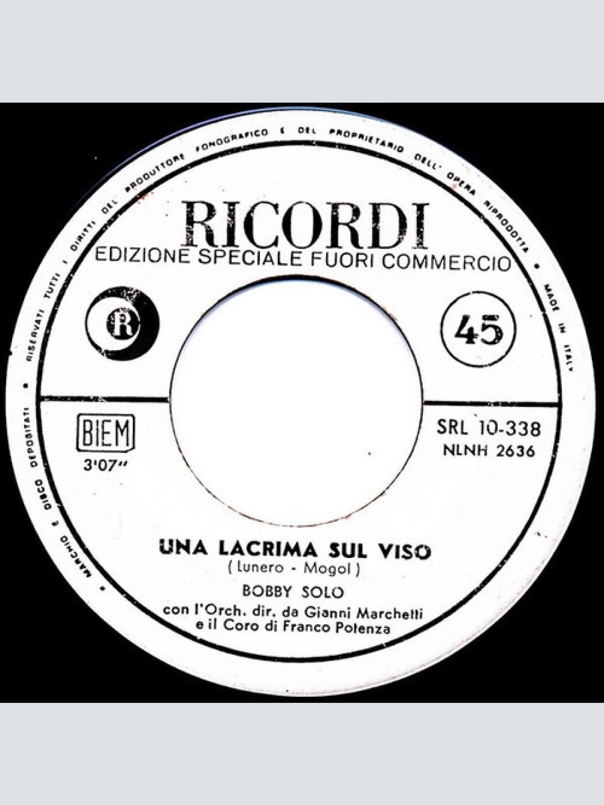 7", Promo Bobby Solo - Una Lacrima Sul Viso / Non Ne Posso Più