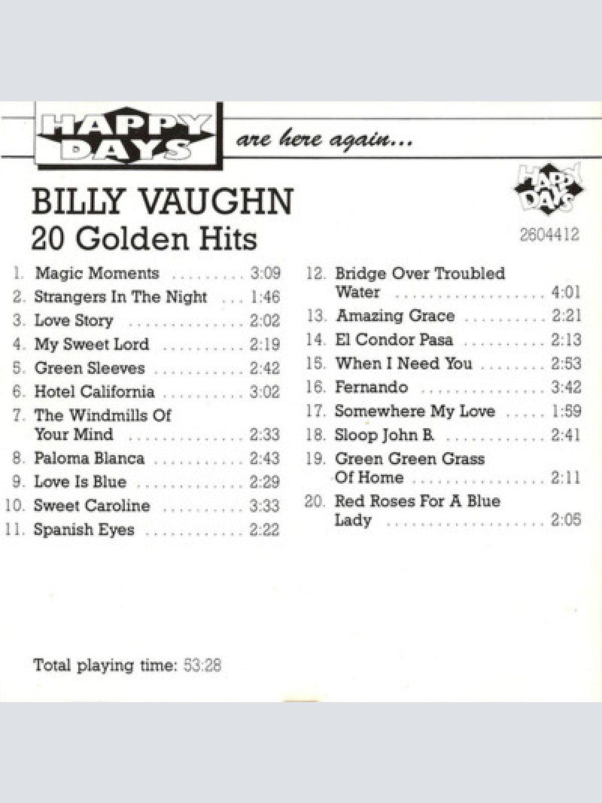 CD, Comp Billy Vaughn - 20 Golden Hits