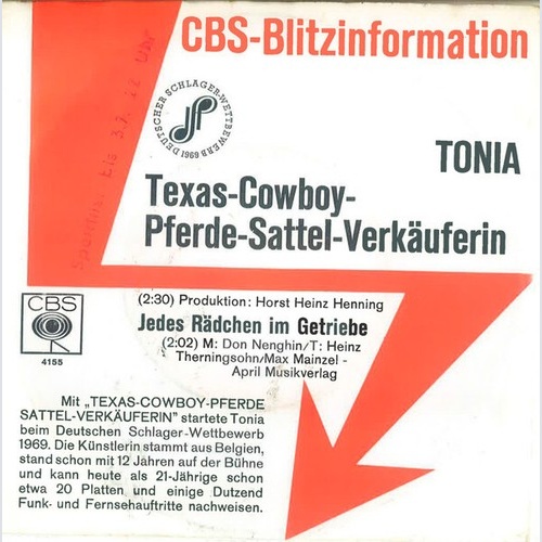 7", Single, Promo Tonia (3) - Texas-Cowboy-Pferde-Sattel-Verkäuferin