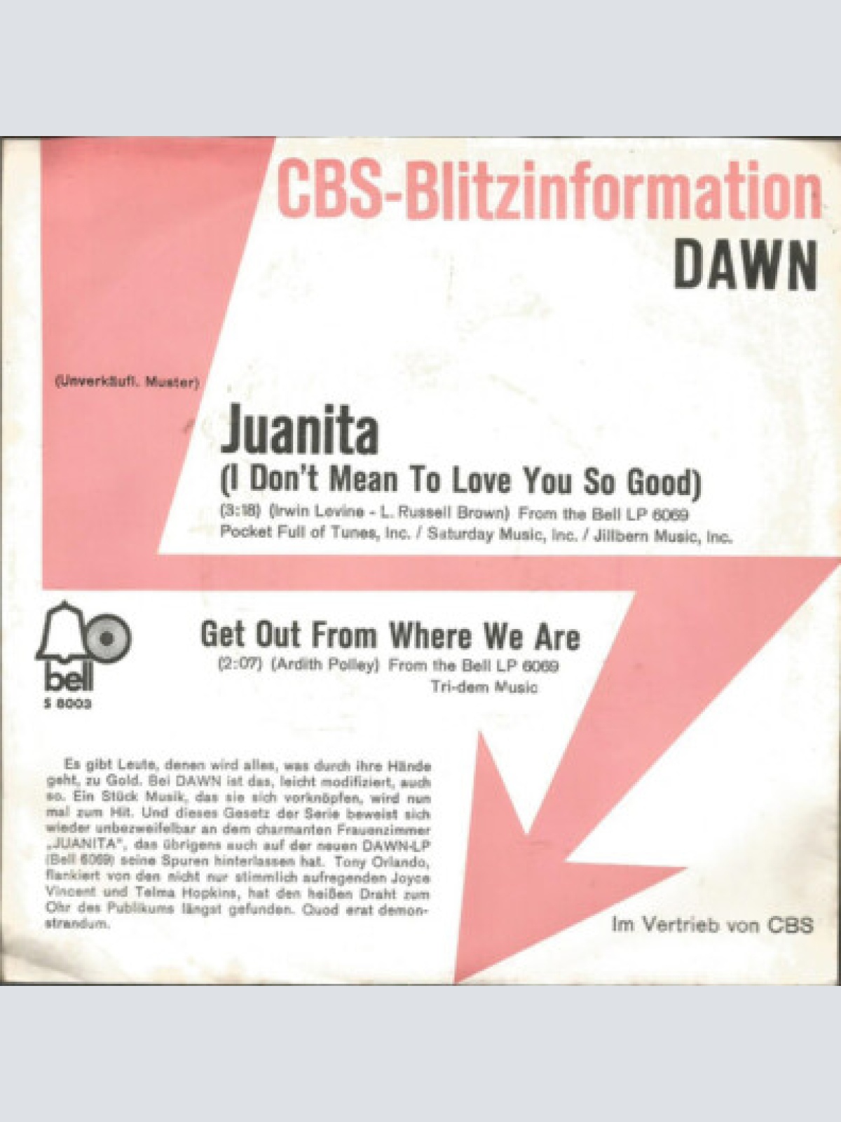 7", Single, Promo Dawn (5) - Juanita (I Don't Mean To Love You So Good) / Get...