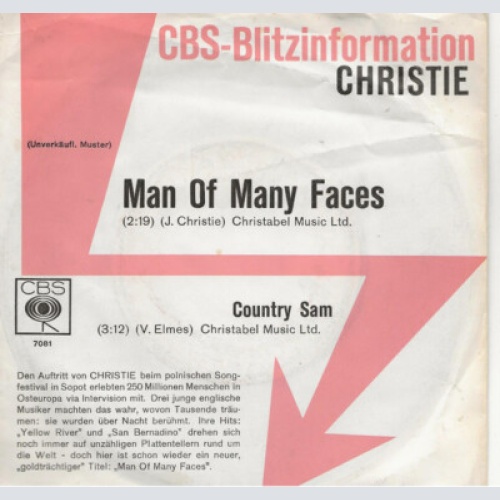 7", Promo Christie -  Man Of Many Faces