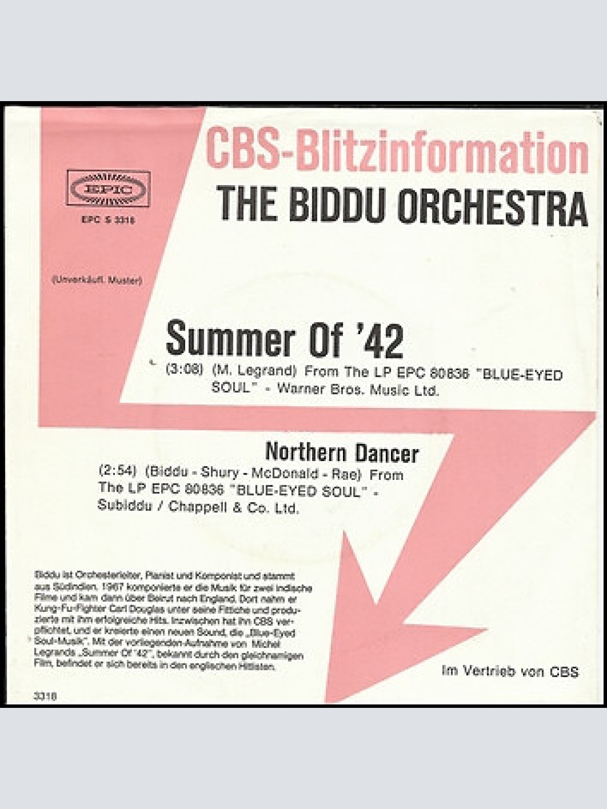 7", Single, Promo Biddu Orchestra - Summer Of '42