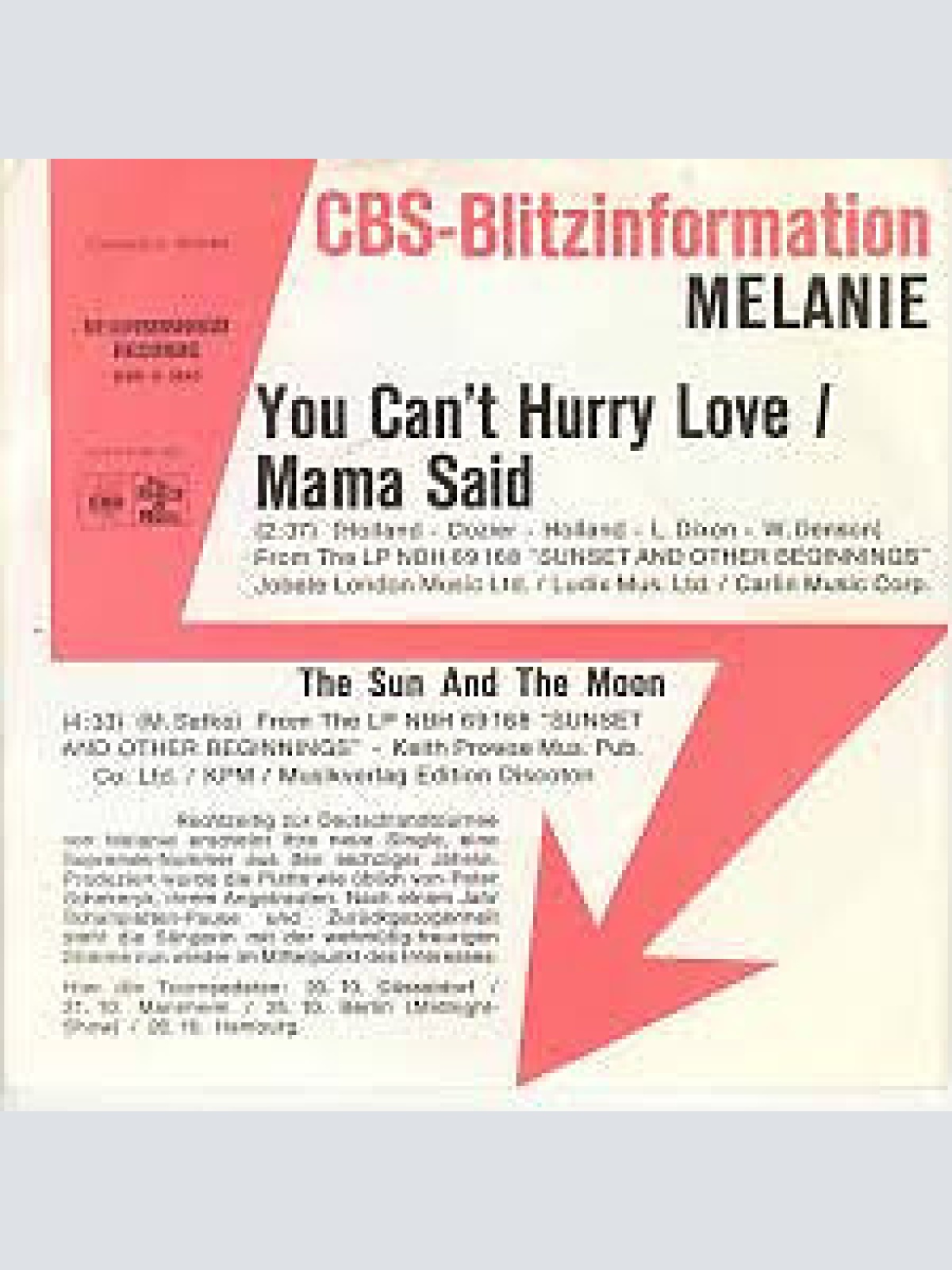 7", Single, Promo Melanie (2) - You Can't Hurry Love / Mama Said