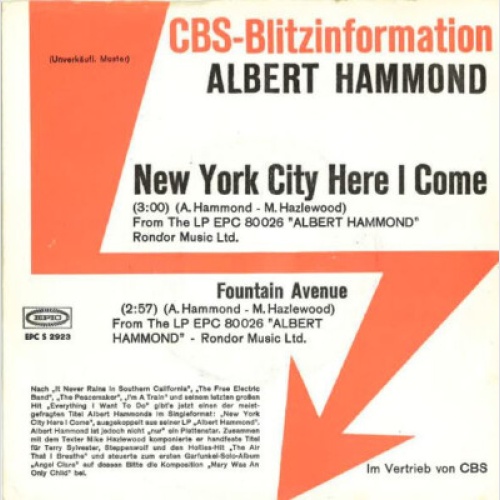 7", Single, Promo Albert Hammond - New York City Here I Come