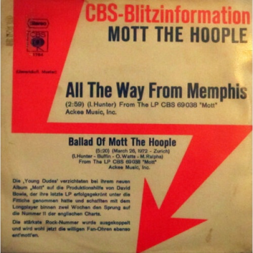 7", Single, Promo Mott The Hoople - All The Way From Memphis